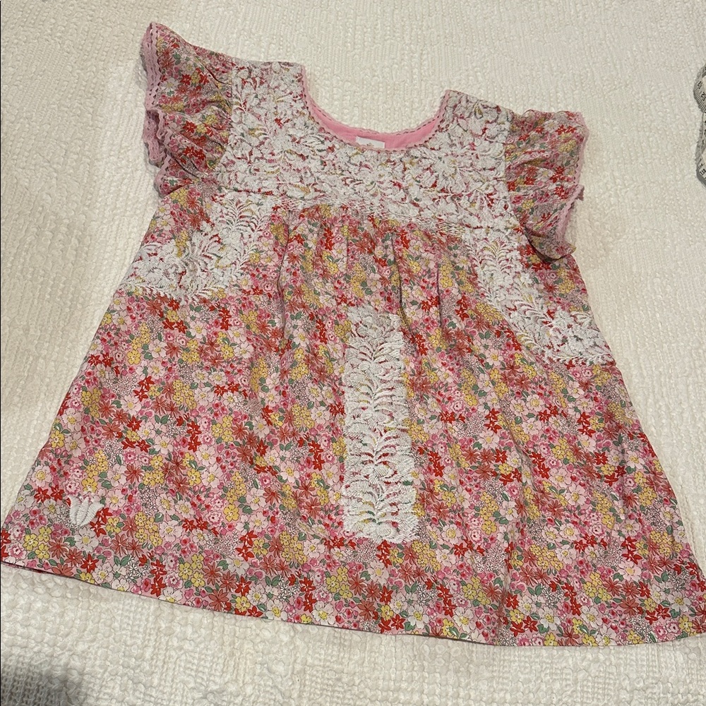 J.Marie Lela Ruffle Top Pink Floral Sz XS Embroidered Cotton Boho Blouse
